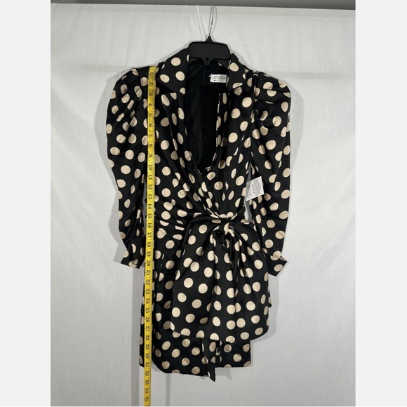 NEW IEENA Mac Duggal [ 0‎ ] Polka Dot Puff Sleeve Soft Tie Tuxedo Dress Black - Picture 3 of 16